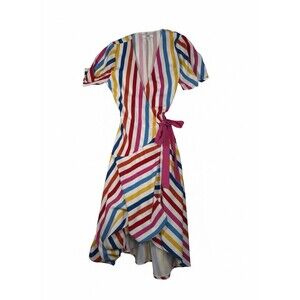 Color Me Courtney Taira Wrap Dress Maxi Rainbow Vertical Stripes Size Medium